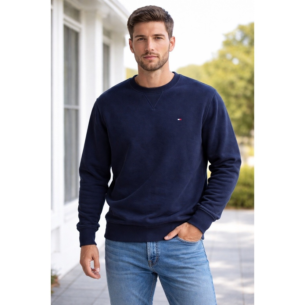 Tommy Hilfiger Sweatshirt Mens L Navy Blue Crewneck Pullover preppy Logo Y2K